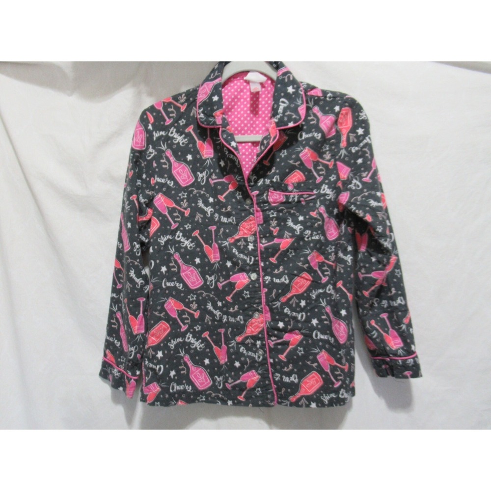 Wondershop XS Gray Pink Cheers Champagne Glasses Long Sleeve Flannel Pajama Top